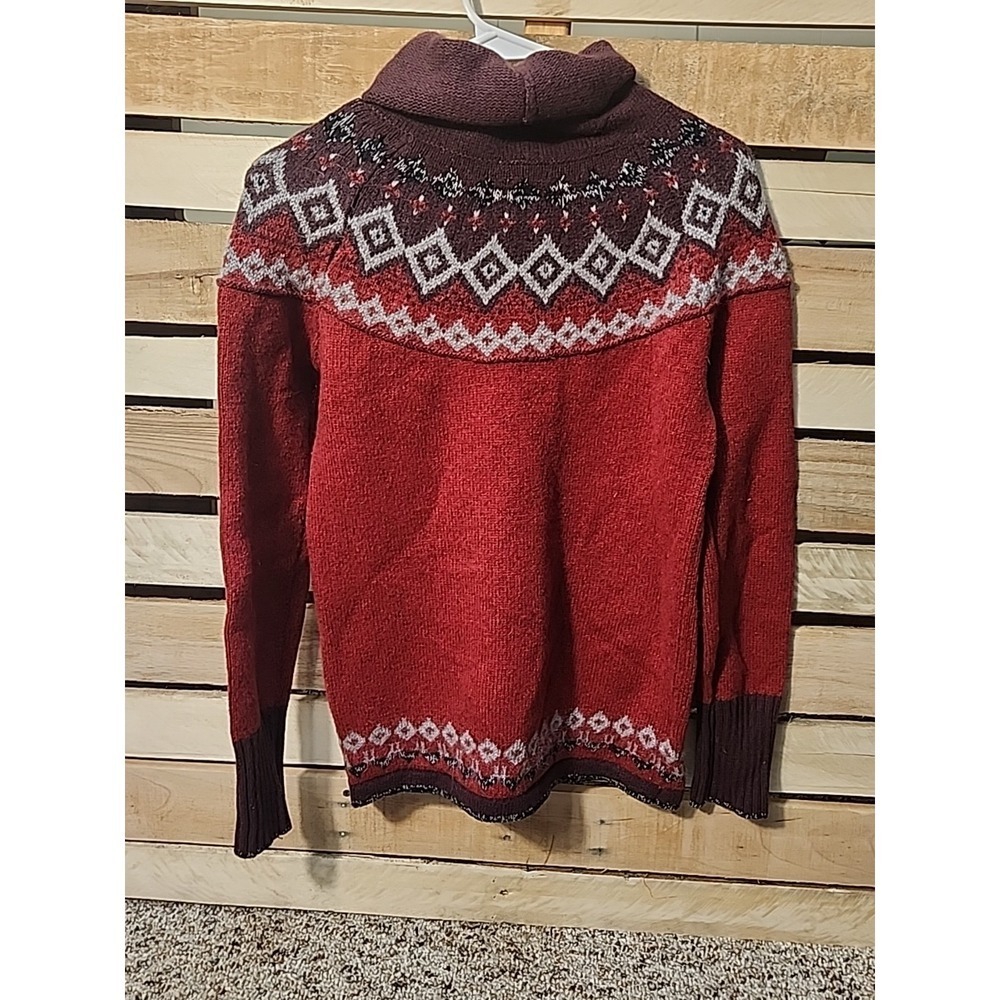 Vtg Eddie Bauer Fair Isle Funnel Cowl Neck Wool Mohair Pullover Fuzzy Sweater Sm - Picture 6 of 10